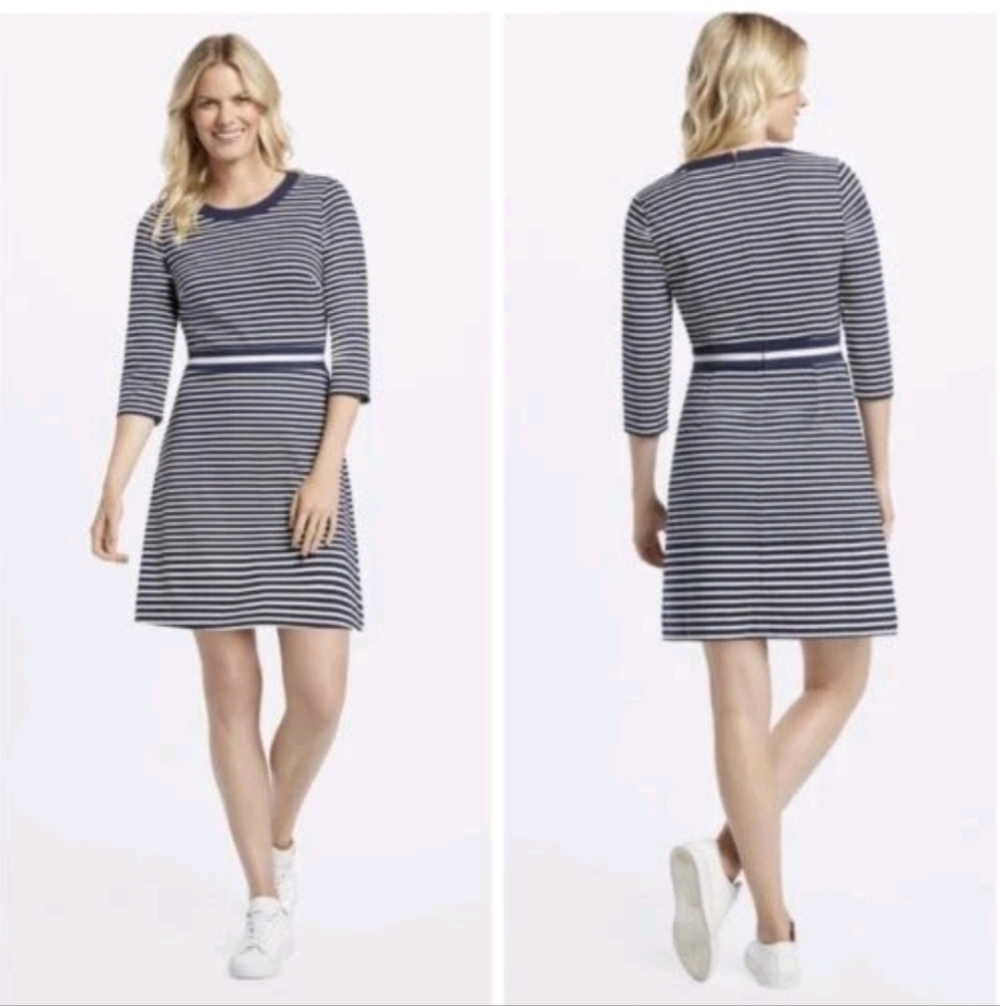 Draper James Dress Size XS Persley Ponte Navy Blue White Stripe Dress New